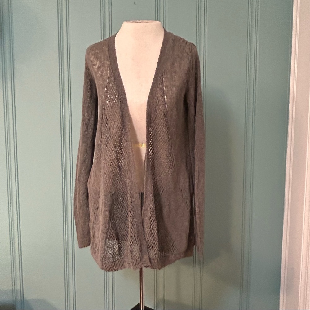 Max Studio Gray Sage Open-Front Women's Linen Cardigan